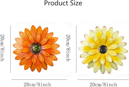 Outdoor Metal Wall Art Decor, 2 Pack 8 Inch Sunflower Wall Decorations, Hanging Outdoor wall Decor, Handmade Metal Flowers for Outdoor Outside Indoor Decor,Yellow+Orange