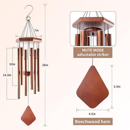 Small Bronze Wind Chimes - 28 Inch Outdoor Tuned Melody, Sympathy Gift for Mom/Housewarming, Outside Decoration