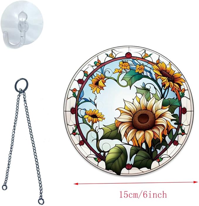 5.9'' Sunflower Acrylic Window Hanging Flower Sun Catcher Decor Stained Panel Hangings Wall Art Decor Gift for Daughter,Mom,Grandma (Style D)