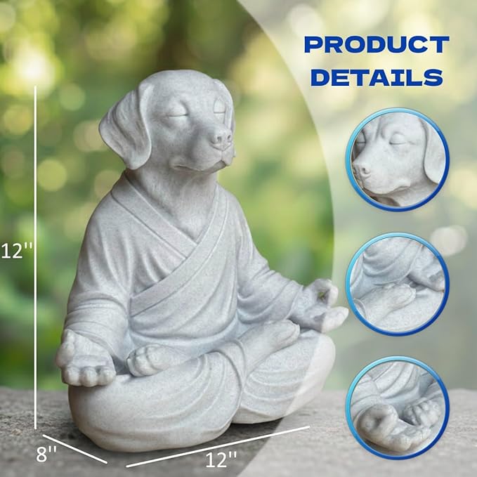 OLOMA Solid Concrete Meditation Dog Sculpture Heavy Stone Statue with Protective Resin Coating Outdoor Indoor Patio Lawn Decorative Accent Piece for Landscape Design Decorative Garden Accent Feature