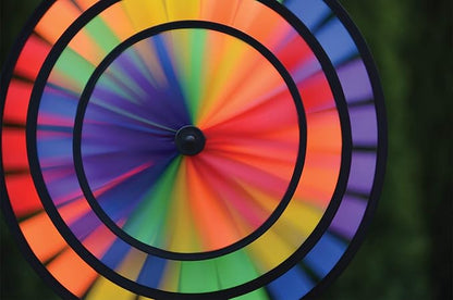 In The Breeze Rainbow Triple Wheel Spinner- Ground Stake Included - Colorful Wind Spinner for your Yard and Garden