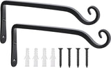 FEED GARDEN Wall Hooks for Hanging Plants 10 Inch - 2 Pack Heavy Duty Metal Plant Brackets, Holds 48 lbs, Rust Resistant Black L-Shape Hooks for Indoor Outdoor Decor