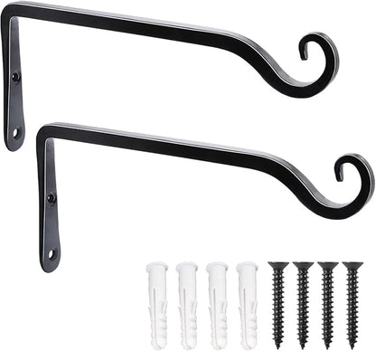 LOOGI Hanging Plant Bracket, Wall Hook Plant Hanger 10 Inch Decorative Hooks for Indoor Planter Lantern, Outdoor Bird Feeder Wind Chime, 2 Pack Black