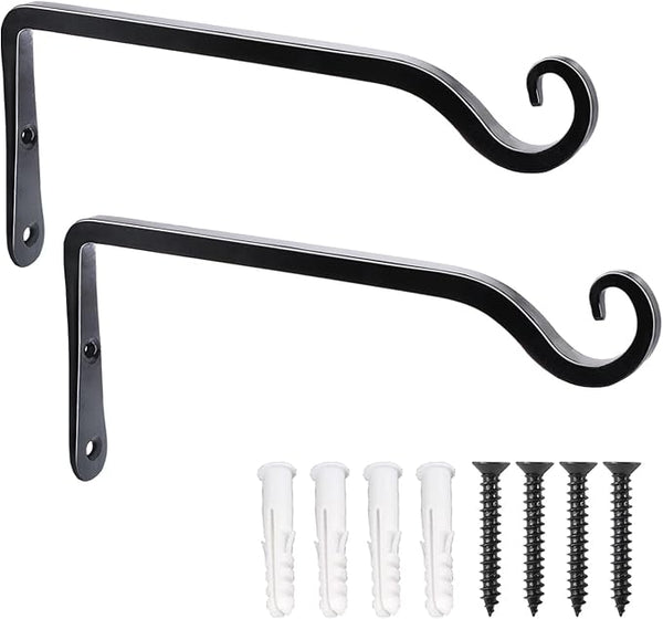 LOOGI Hanging Plant Bracket, Wall Hook Plant Hanger 10 Inch Decorative Hooks for Indoor Planter Lantern, Outdoor Bird Feeder Wind Chime, 2 Pack Black