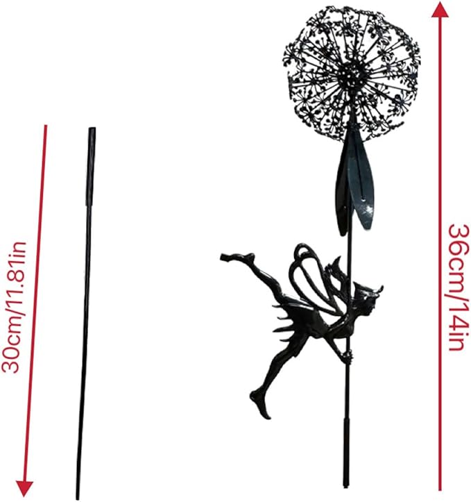 Flower Fairy Dancing with Dandelion Garden Sculpture,Angel Metal Ornaments Stainless Steel Statue Decorations,Wonderland Outdoor Yard Lawn Patio Stakes Sculptures Decor (D)