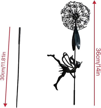 Flower Fairy Dancing with Dandelion Garden Sculpture,Angel Metal Ornaments Stainless Steel Statue Decorations,Wonderland Outdoor Yard Lawn Patio Stakes Sculptures Decor (D)