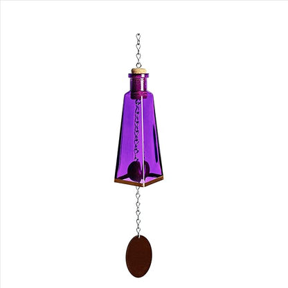 Blue Ridge Mountain Gifts Pyramid Bottle Wind Chime for Garden & Porch Decor w/Cooper Accent, Stained Wooden Ball, & Colorful Glass Bottles - Ideal for Wind Chime Lovers (Purple, Pink, Aqua Blue)