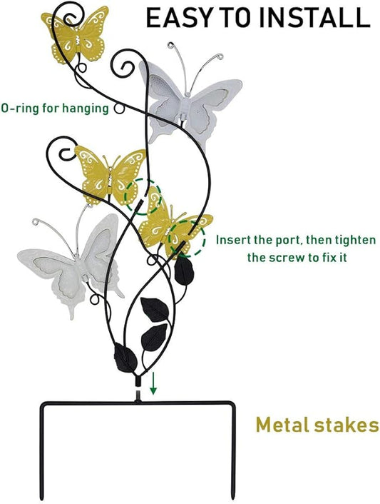 Juegoal 28 Inch Butterfly Garden Stake Decor Metal Wall Art Decoration, Mothers Day Ideal Gifts for Mom, Yard Outdoor Ornaments