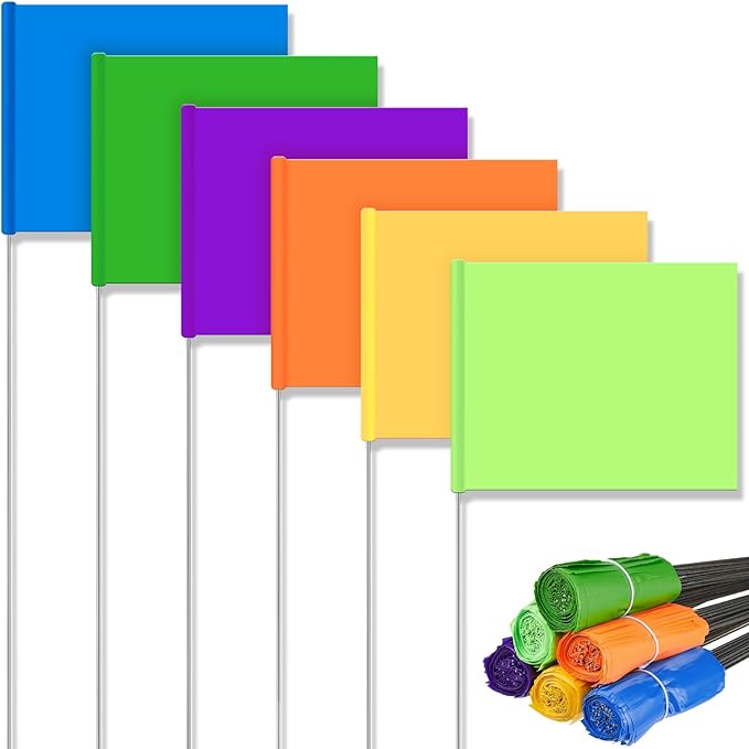 Amylove 300 Pcs Marking Flags 15 x 4 x 5 Inch Marker Flags for Lawn Yard Survey for Lawn Irrigation Landscape Fence Sprinkler Pet Training(Regular Color)