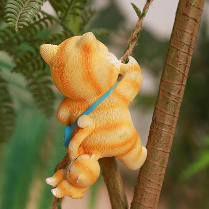 Climbing Cat Tree Hugger Garden Animal Statue Resin Sculpture Yard Decor for Outside, Funny Tree Climber Figurine Outdoor Patio Lawn Ornaments
