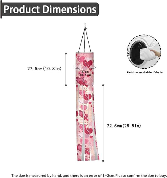 Jeiento 2PCS Valentine's Day Windsock for Outside Sweet Heart Windsock Flag with Hook Recycle 40-Inch Garden Wind Socks for Valentine's Day Home Yard Outdoor Decor Party Supplies
