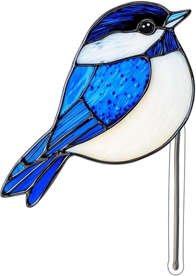 Bird Butterfly Flower Plant Pot Stake Decoration, 4.7 Inch 2D Colorful Acrylic Bird Butterfly Garden Ground Insert Decor, Outdoor Yard Lawn Pathway Patio Art Ornaments, Gifts for Mom (P)
