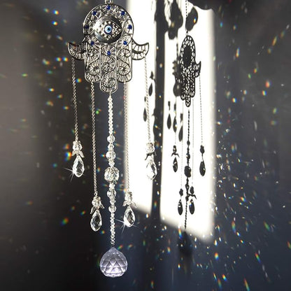 19inch Hanging Crystal Blue Evil Eye Protection Pendant Hamsa Hand Suncatcher Angel Wing Decor for Christmas Tree Prism Sun Catchers Indoor Window Decoration Charm