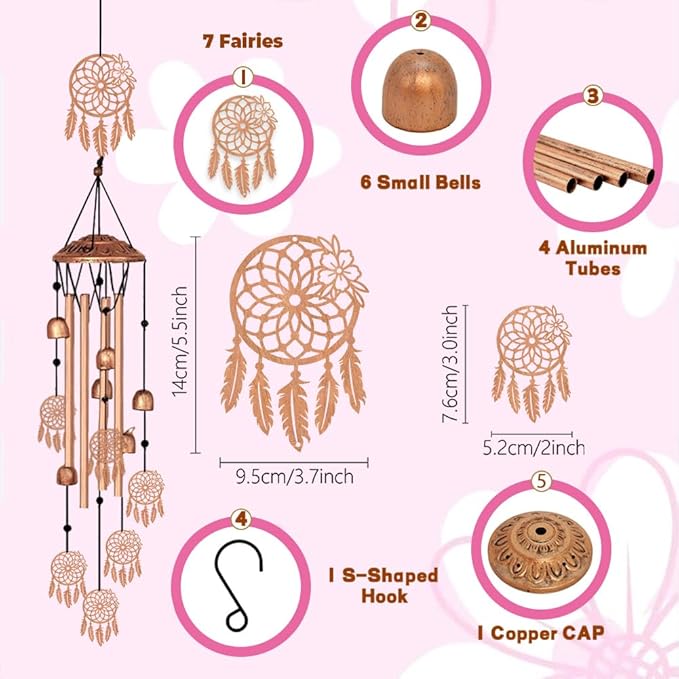 ORIGACH Dream Catcher Wind Chimes, Metal Wind Chimes Indoor Outside Decor for Lawn, Patio, Home, Garden, Large Wind Chime Gifts for Birthday Family & Friends