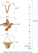 Glitzhome 8.5 FT Bird and Cup Rain Chains, Faux Copper Patina Finish Rain Chains for Gutters, Adjustable Rain Catcher Chain with V-Shaped Gutter