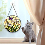 Funoasis Stained Glass Window Hanging 6.3 Inches Suncatcher - Beautiful Irises and Butterfly Ornaments Sun Catcher Home Decor Women Birthday