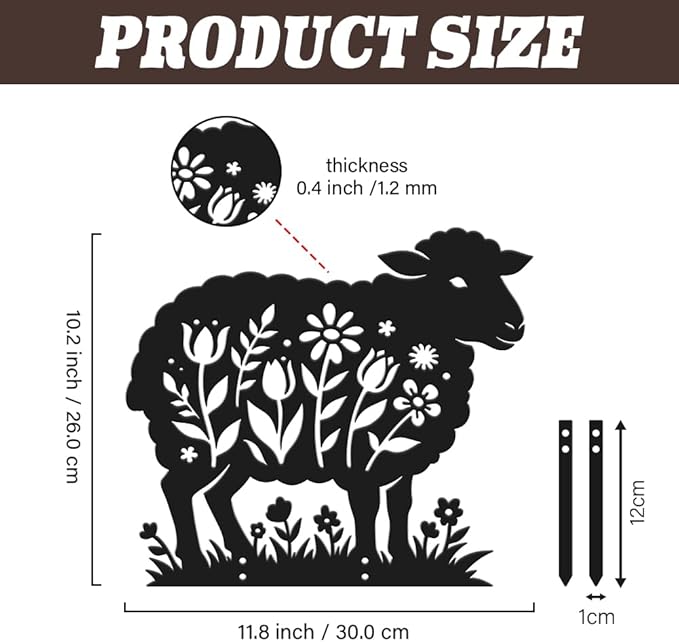 SUPERDANT 1Pc Large Metal Sheep Lawn Ornament Decorative Garden Yard Stakes Sign Black Iron Flower Cutout Animal Silhouette For Outside Farm Pathway Farmhouse Decoration Gift