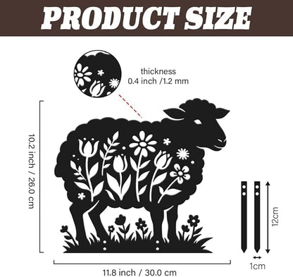 SUPERDANT 1Pc Large Metal Sheep Lawn Ornament Decorative Garden Yard Stakes Sign Black Iron Flower Cutout Animal Silhouette For Outside Farm Pathway Farmhouse Decoration Gift