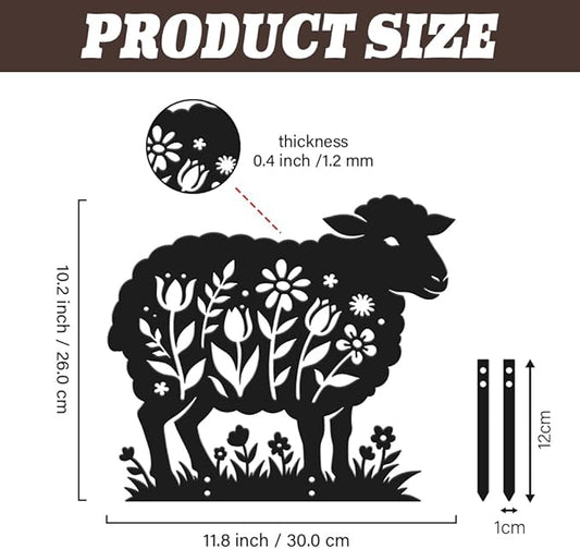 SUPERDANT 1Pc Large Metal Sheep Lawn Ornament Decorative Garden Yard Stakes Sign Black Iron Flower Cutout Animal Silhouette For Outside Farm Pathway Farmhouse Decoration Gift