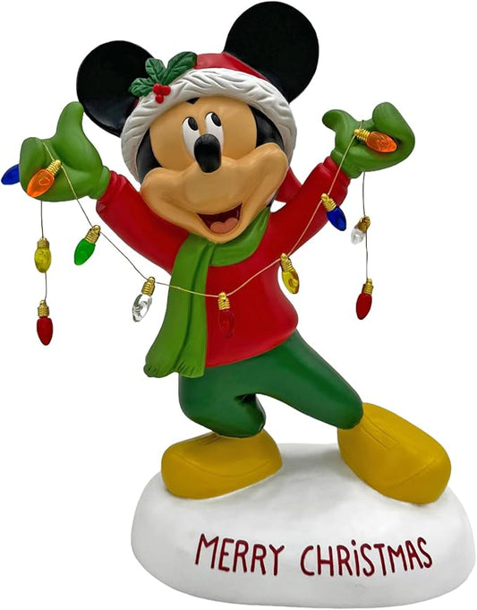 Disney Mickey with Lights Merry Christmas Garden Statue, 12 inches Tall, Officially Licensed Disney Product