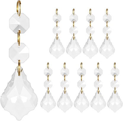 M METERXITY 10PCS Crystal Suncatcher 2 Leaves Prisms Pendants Ornament, 38mm Chandelier Hanging Crystal Sun Catcher Beads for Home Garden Windows Wedding DIY Decoration [White]