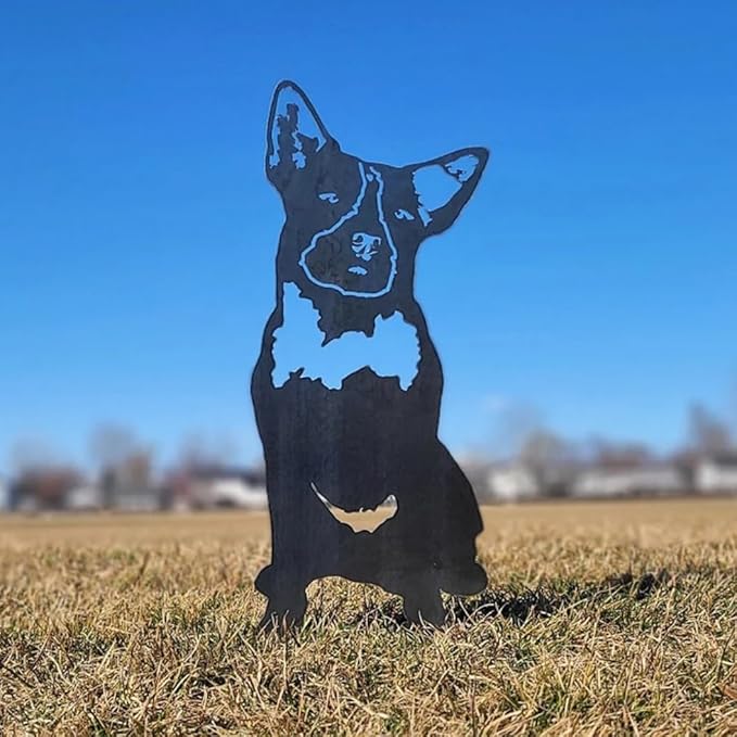 Dog Style Metal Puppy Silhouette Garden Statues French Bulldog/Doberman Pinscher Backyard Lawn Stakes, Festival Decorations & Yard Decor Iron Art (D)