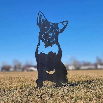 Dog Style Metal Puppy Silhouette Garden Statues French Bulldog/Doberman Pinscher Backyard Lawn Stakes, Festival Decorations & Yard Decor Iron Art (D)