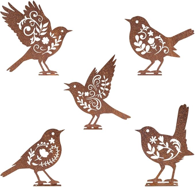 Pigort Metal Birds Fence Decoration,Yard and Garden Decor, Backyard Craft Statue Ornaments - Garden Sculptures and Yard Art