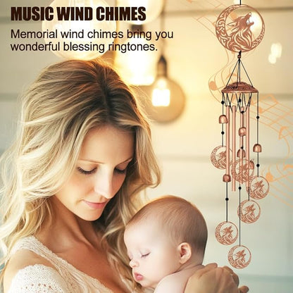 Large Aluminium Wind Chimes 33" Outdoor Deep Tone Memorial Wind Chime with Wolf and Moon Wind Catcher, Sympathy for Loss of Loved Mom Father,Metal Wind Chimes for Garden Patio Home Decor