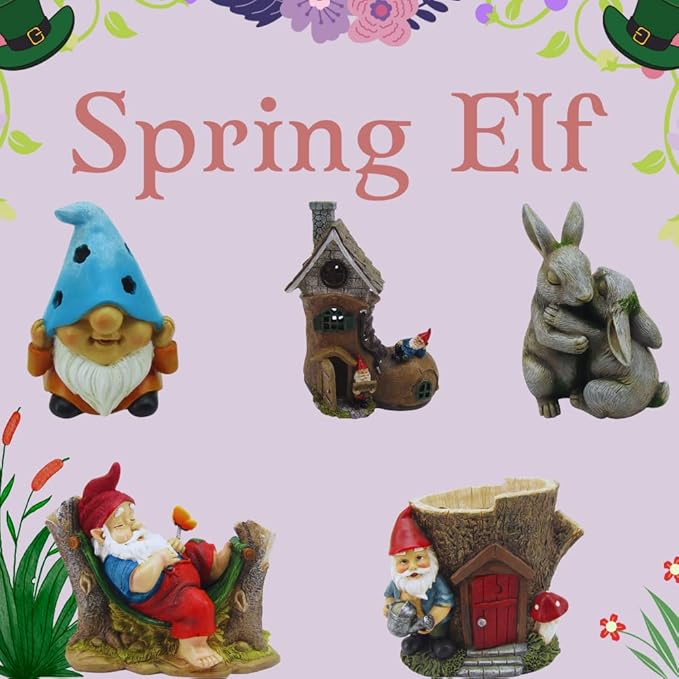 Comfy Hour 8"x7" Garden Gnome Statues for Outdoor Decor, Rustic Antique Vintage Dwarf Figurine, Sleeping Gnome on Stump Statue for Yard Home Decor