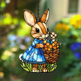 Whimsical Bunny Mosaic Warm Floral Acrylic Suncatcher Stained Glass Effect Window Car Hanging Christmas Ornament Indoor Outdoor Decor Garden Sun Catcher Panel for Easter Lover for Women Mom Grandma