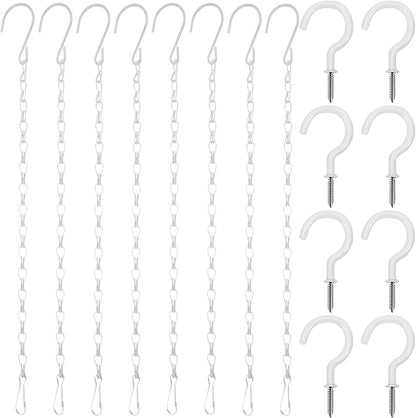 Hotop 8 Pcs Metal Hanging Chains with Ceiling Hooks, Garden Plant Hangers for Hanging Bird Feeders, Billboards, Chalkboards, Basket, Planters, Lanterns, Wind Chimes, Chain Hook DIY(16.38 Inch,White)