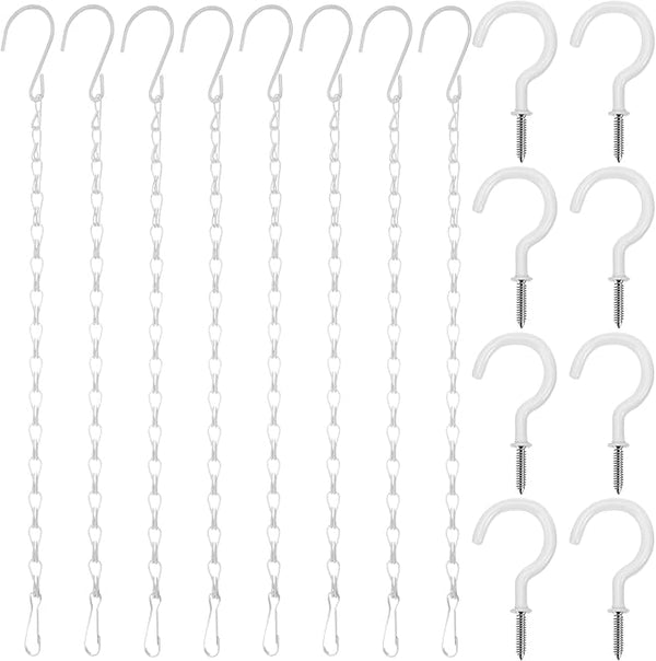 Hotop 8 Pcs Metal Hanging Chains with Ceiling Hooks, Garden Plant Hangers for Hanging Bird Feeders, Billboards, Chalkboards, Basket, Planters, Lanterns, Wind Chimes, Chain Hook DIY(16.38 Inch,White)