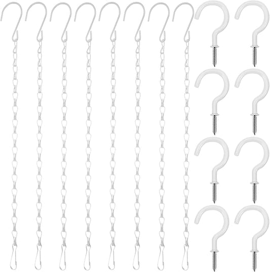Hotop 8 Pcs Metal Hanging Chains with Ceiling Hooks, Garden Plant Hangers for Hanging Bird Feeders, Billboards, Chalkboards, Basket, Planters, Lanterns, Wind Chimes, Chain Hook DIY(12 Inch,White)