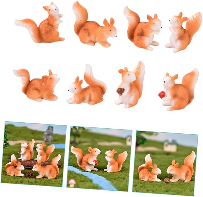 Yardwe 32 Pcs Little Squirrel Ornament Micro Ornaments Squirrel Shape Decor Miniature Squirrel Ornament Fairy Garden Adornment Squirrel Figures Mini Bunny Toys Kid Toys Statue Plant Resin