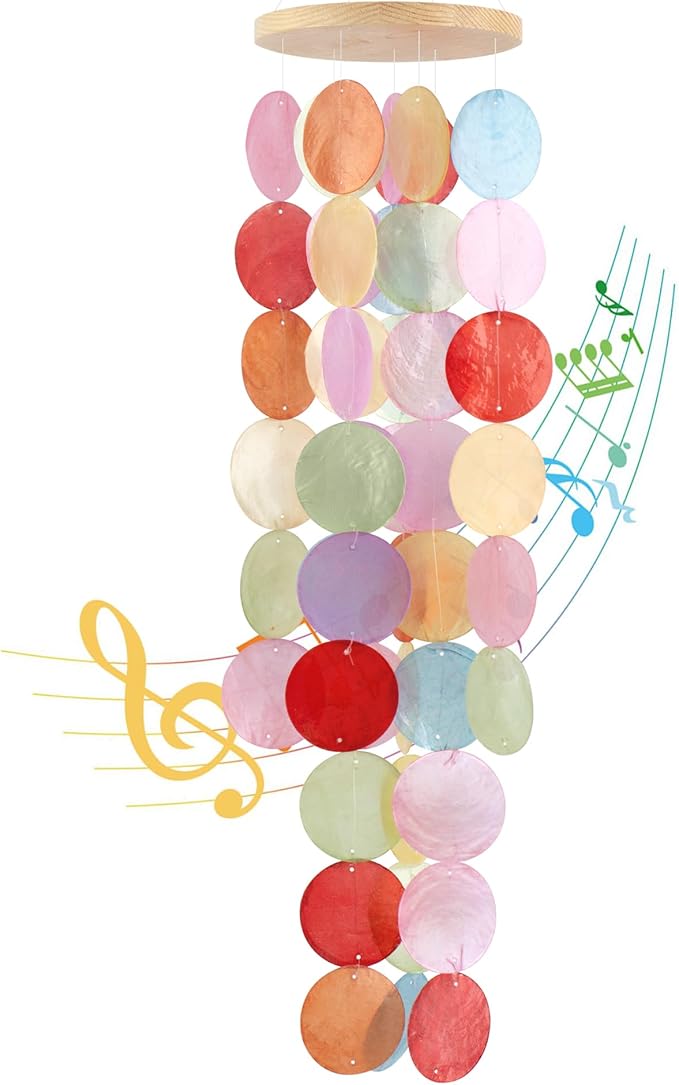 Wind Chimes for Outside - Handcrafted Light Colorful Capiz Shells Windchime Coastal Style Decor for Indoor/Outdoors, Garden Decor, Great Gift for Women, Wind Chimes Lovers and More
