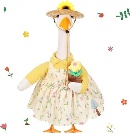 FuWeave Spring Goose Outfit Sunflower Porch Goose Clothes for 23" Large Statue Outdoor Patio Yard Lawn Art Decoration