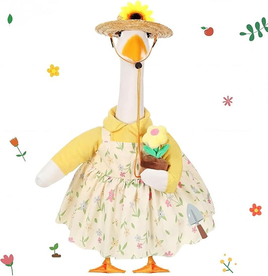 FuWeave Spring Goose Outfit Sunflower Porch Goose Clothes for 23" Large Statue Outdoor Patio Yard Lawn Art Decoration