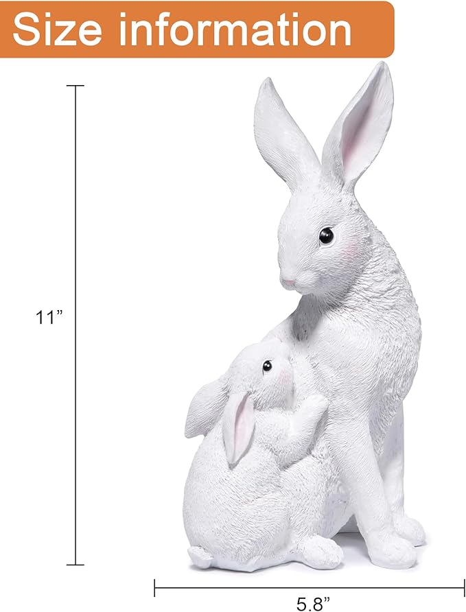 basen Outdoor White Bunny Figurines Mother and Baby Rabbit Resin Decor, Weather Resistant Garden Statue for Yard Patio Lawn, Easter Spring Decoration, Cute Animal Ornament for Home or Gift