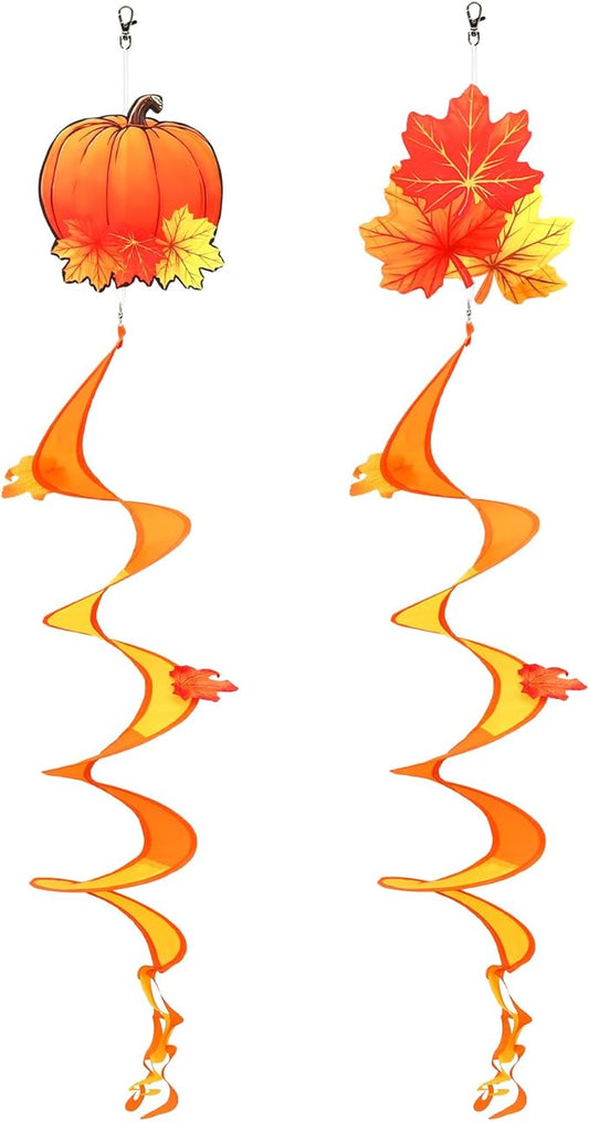 NOVWANG 2 Piece Fall Wind Spinners, Autumn Thanksgiving Hanging Flag Windsock Fall Orange Outdoor Decorations for Home Garden Yard Patio Decor