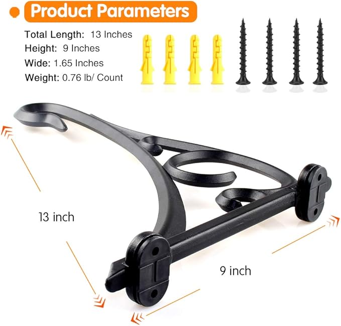 KABB Plant Hanging Bracket, Hand Forged Heavy Duty Black Iron Art Plant Hanging Hooks, Durable Rust-Resistant Wall Brackets for Planter Bird Feeder Lanterns Wind Chimes with Screws (2 Pack)