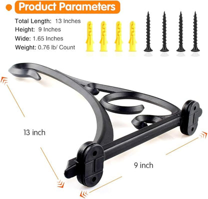KABB Plant Hanging Bracket, Hand Forged Heavy Duty Black Iron Art Plant Hanging Hooks, Durable Rust-Resistant Wall Brackets for Planter Bird Feeder Lanterns Wind Chimes with Screws (2 Pack)