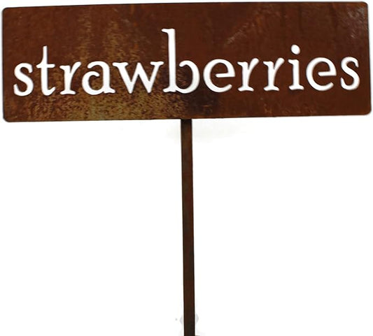 Classic Metal Garden Markers 19 Inches Tall (strawberries, Naturally Rusted)