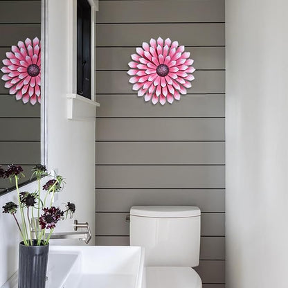 AHYS Metal Flowers Wall Decor Indoor Outdoor Metal Wall Art for Farmhouse Home Living Room Bedroom Bathroom Garden Decor – Pink