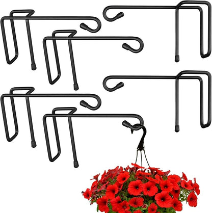 Vinyl Fence Hooks for Hanging, Heavy Duty Patio Hangers, Outdoor Fence Hangers for Hanging Flower Baskets, Wind Chimes, Planters, Bird Feeders, Lights, Lanterns - 6 Pack - Black Color