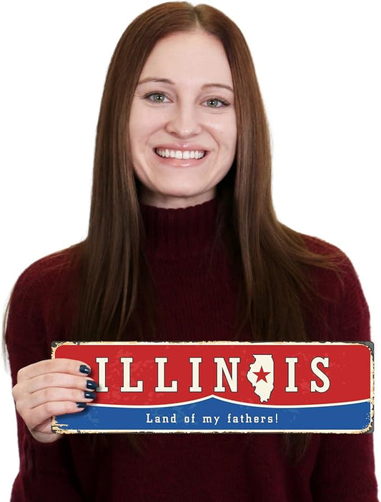SmartSign 4 x 14 inch Illinois State Vintage Metal Sign “Land Of My Fathers”, 40 mil Rustproof Aluminum with Clear Overcoat, Retro Wall Décor, Multicolor, Made in USA