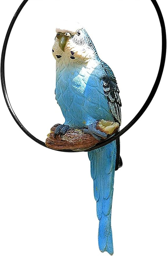 Hanging Parrot Statue Resin Parrot Ornament Metal Round Ring Decoration for Garden Resin Sculpture for Garden Patio Wall Craft Home Outdoor Decoration-02