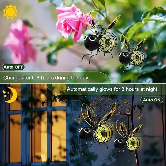 Solar Bees Lights Outdoor, Hanging Bee Solar Garden Light,2025 New Solars Bees Simulation Lights, Waterproof Bumble Bees Solars Light for Party Festivals Garden Decor Birthday Gifts (3pcs)