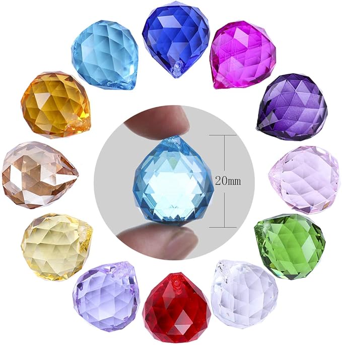 H&D Hyaline & Dora 20mm Multi-Color K9 Crystal Glass Feng Shui Faceted Decorating, Pack of 12