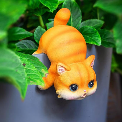 Cat Flower Pot Huggers for Flower Pots, Cute Plant Pot Hanger Ornaments, Funny Plant Decorations for Pots, Resin Cat Figurines for Garden Planters Edge Hanging Decor (A)